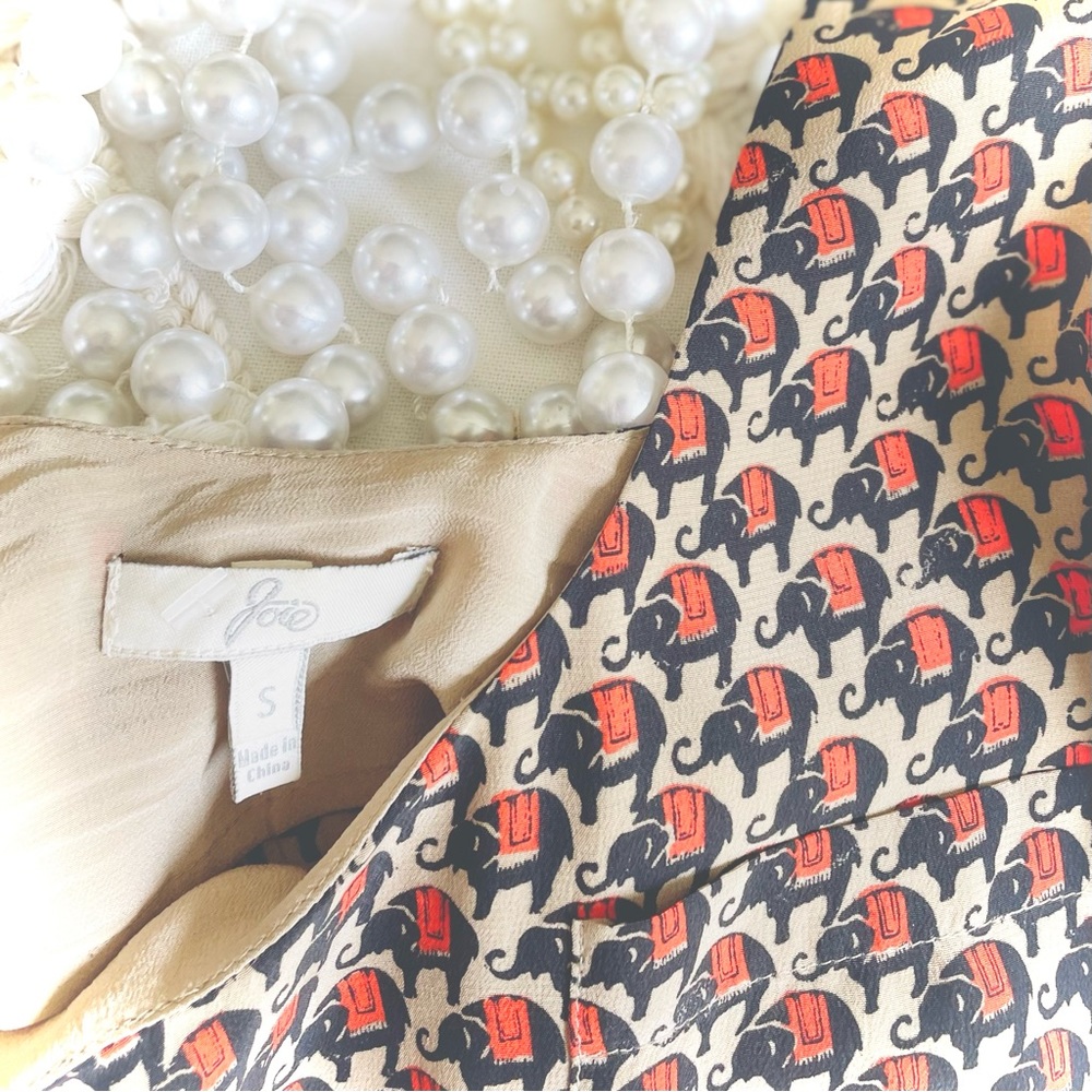 joie | S | Dawna Tan Silk Elephant Print Scoop Back Sleeveless Tank Shift Dress